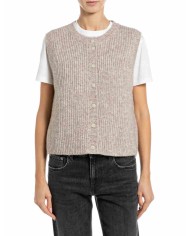 REPLAY GILET IN MISTO LANA CROPPED