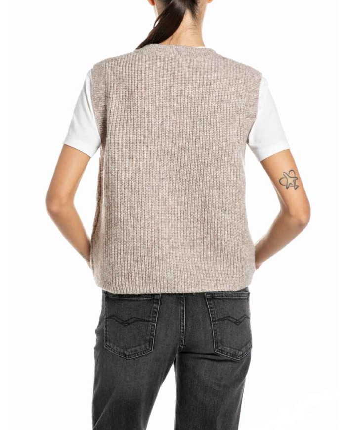 REPLAY GILET IN MISTO LANA CROPPED