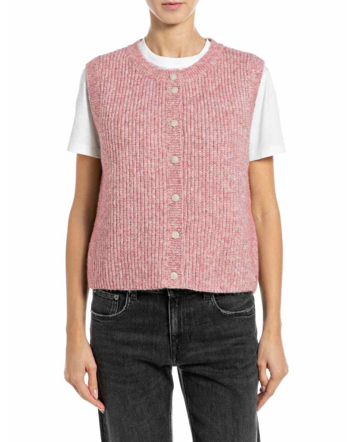 REPLAY GILET IN MISTO LANA CROPPED