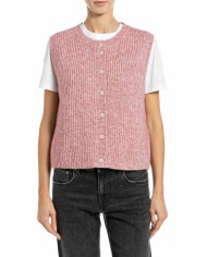 REPLAY GILET IN MISTO LANA CROPPED
