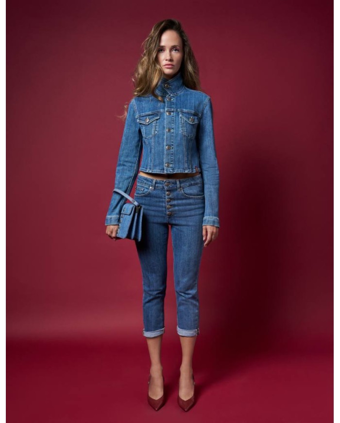 DONDUP GIUBBINO CROPPED IN DENIM STRETCH