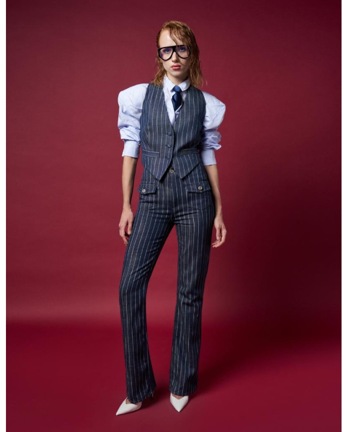 DONDUP PANTALONI FLARE IN GESSATO