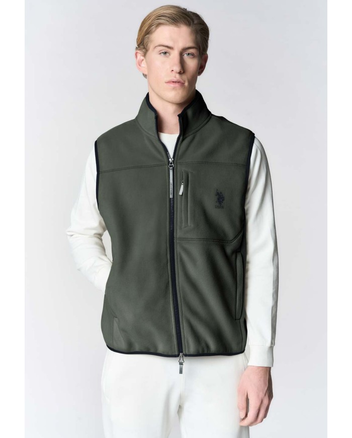U.S. POLO ASSN. GILET IN PILE BICOLORE CON COLLO ALTO E TASCHE CON ZIP