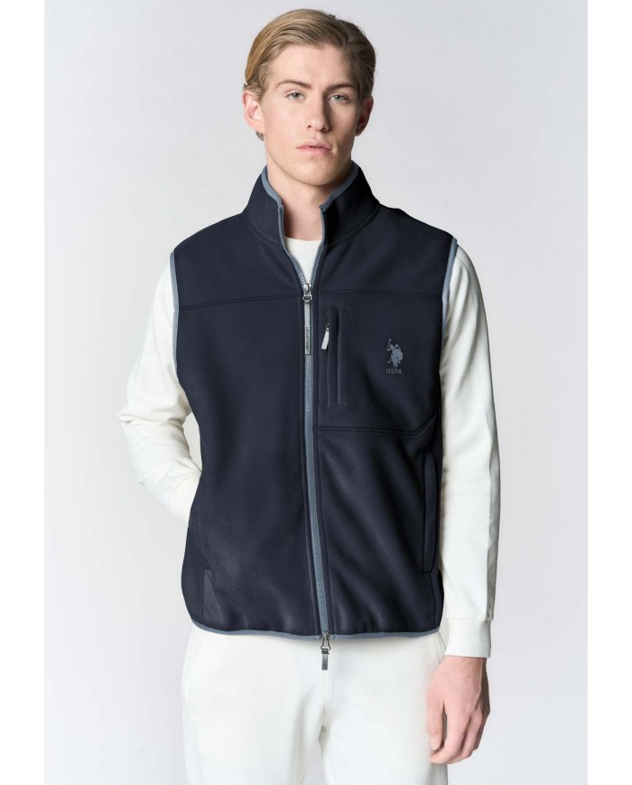 U.S. POLO ASSN. GILET IN PILE BICOLORE CON COLLO ALTO E TASCHE CON ZIP