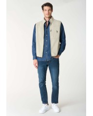 U.S. POLO ASSN. GILET IN PILE BICOLORE CON COLLO ALTO E TASCHE CON ZIP