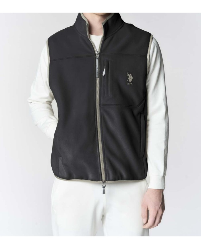 U.S. POLO ASSN. GILET IN PILE BICOLORE CON COLLO ALTO E TASCHE CON ZIP